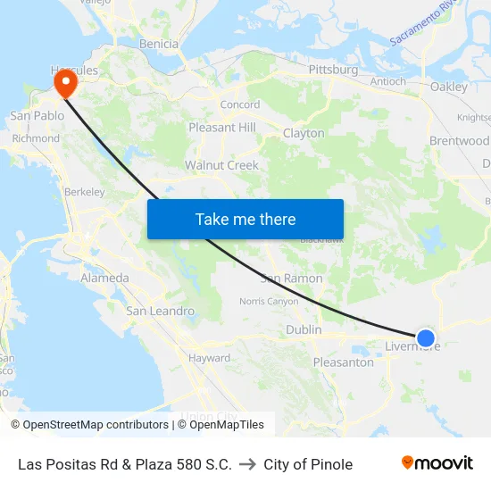 Las Positas Rd & Plaza 580 S.C. to City of Pinole map
