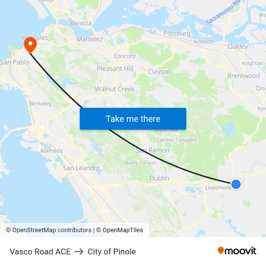 Vasco Road ACE to City of Pinole map