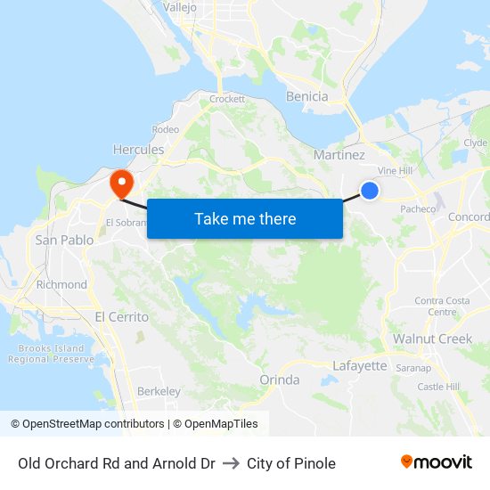 Old Orchard Rd and Arnold Dr to City of Pinole map