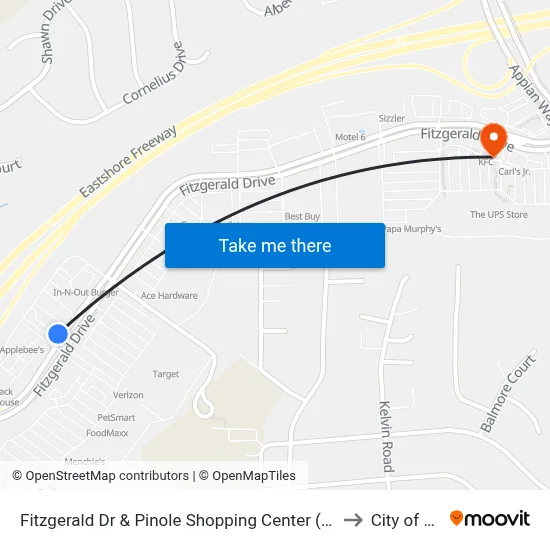 Fitzgerald Dr & Pinole Shopping Center (Target/Applebees) to City of Pinole map