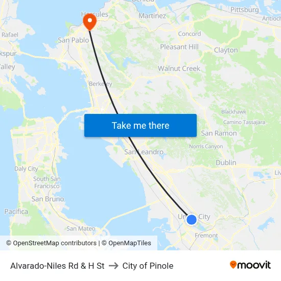 Alvarado-Niles Rd & H St to City of Pinole map