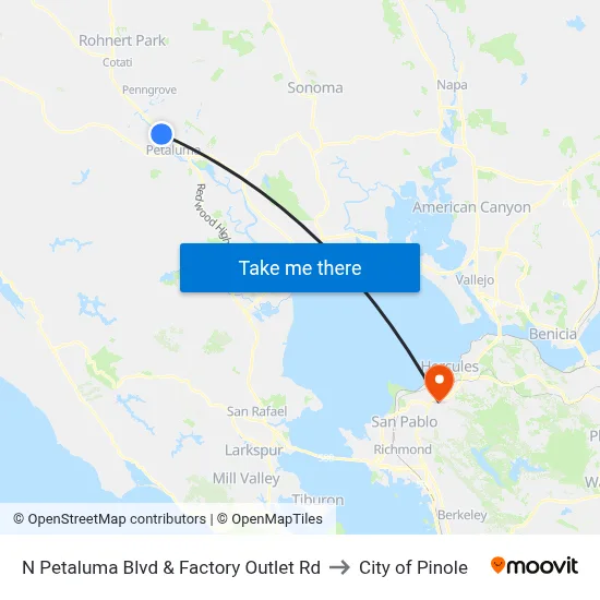 N Petaluma Blvd & Factory Outlet Rd to City of Pinole map