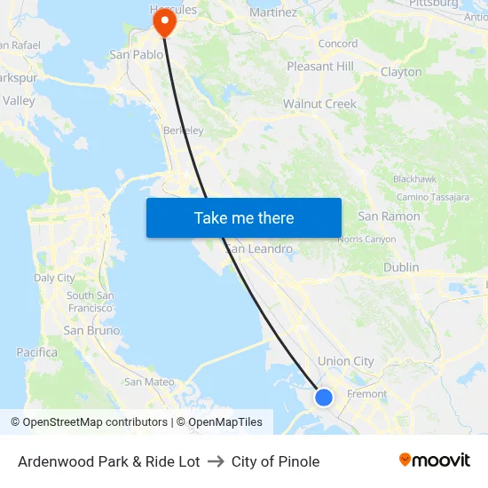 Ardenwood Park & Ride Lot to City of Pinole map
