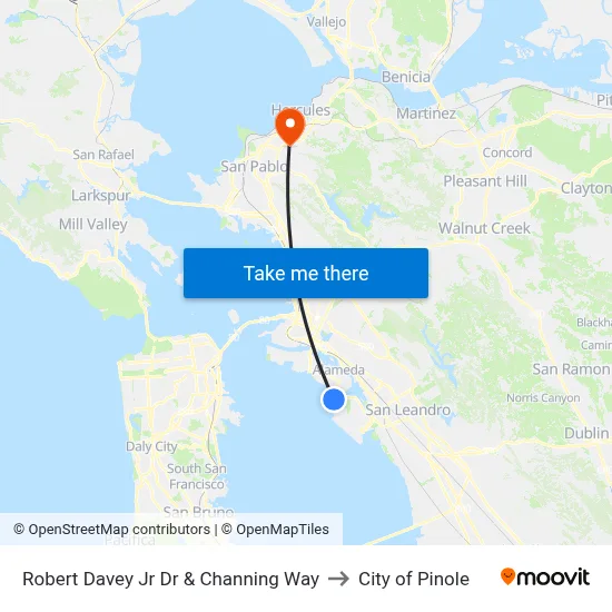Robert Davey Jr Dr & Channing Way to City of Pinole map
