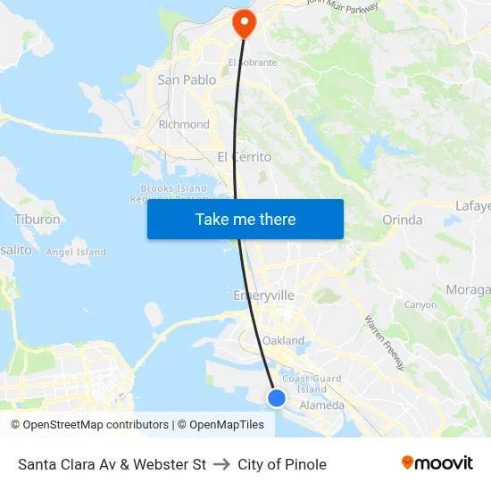 Santa Clara Av & Webster St to City of Pinole map