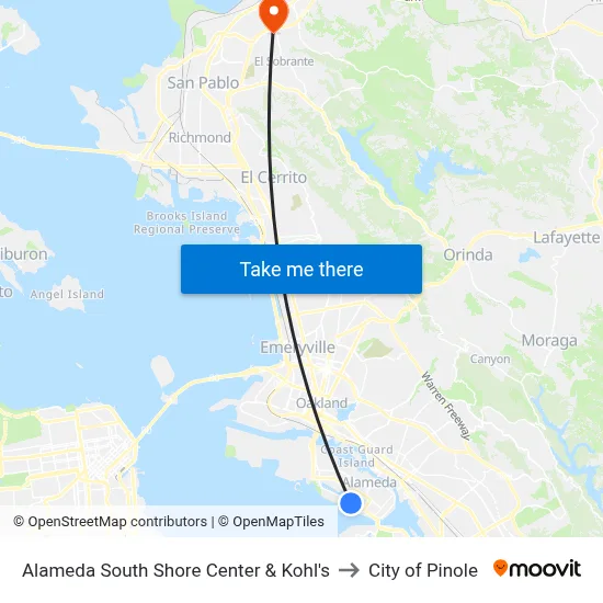 Alameda South Shore Center & Kohl's to City of Pinole map