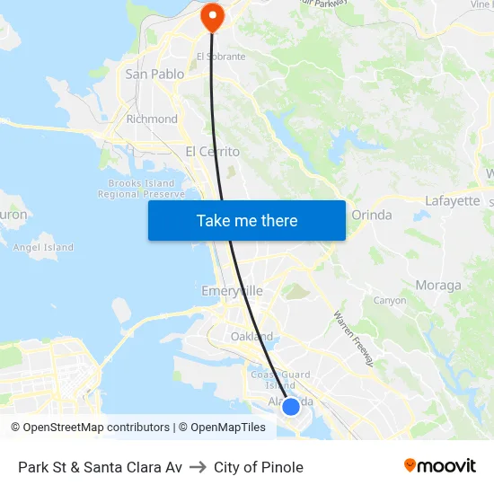 Park St & Santa Clara Av to City of Pinole map