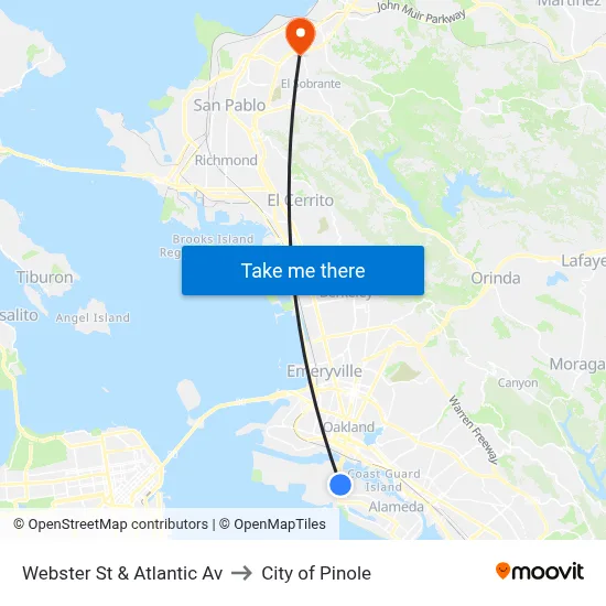Webster St & Atlantic Av to City of Pinole map