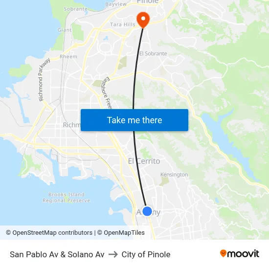 San Pablo Av & Solano Av to City of Pinole map