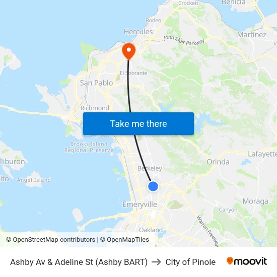 Ashby Av & Adeline St (Ashby BART) to City of Pinole map