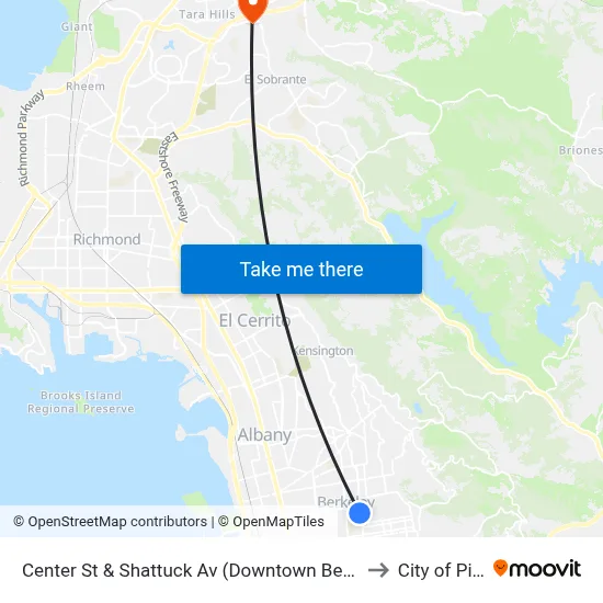 Center St & Shattuck Av (Downtown Berkeley BART) to City of Pinole map