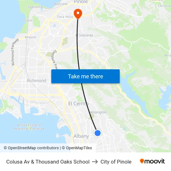 Colusa Av & Thousand Oaks School to City of Pinole map