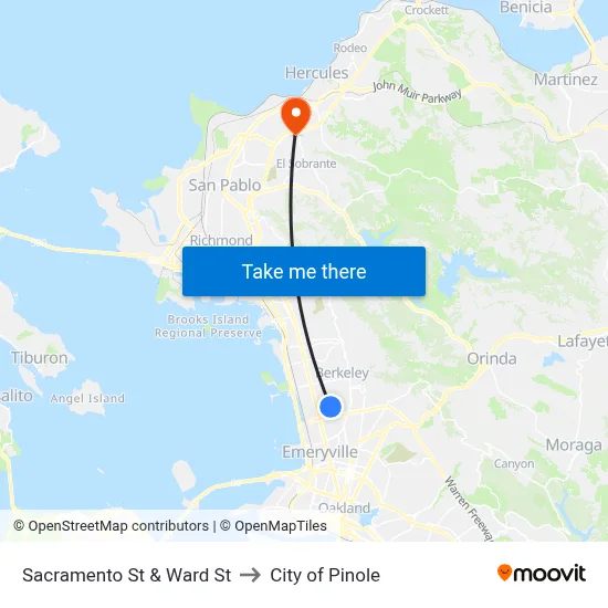 Sacramento St & Ward St to City of Pinole map