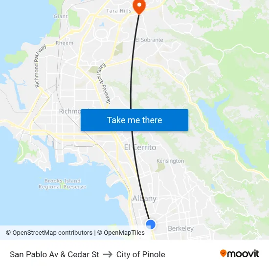 San Pablo Av & Cedar St to City of Pinole map
