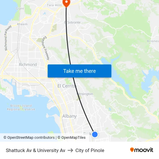 Shattuck Av & University Av to City of Pinole map