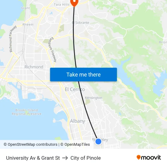 University Av & Grant St to City of Pinole map