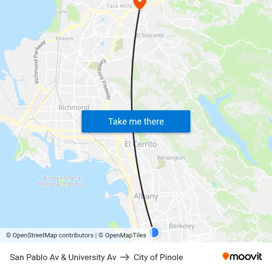 San Pablo Av & University Av to City of Pinole map