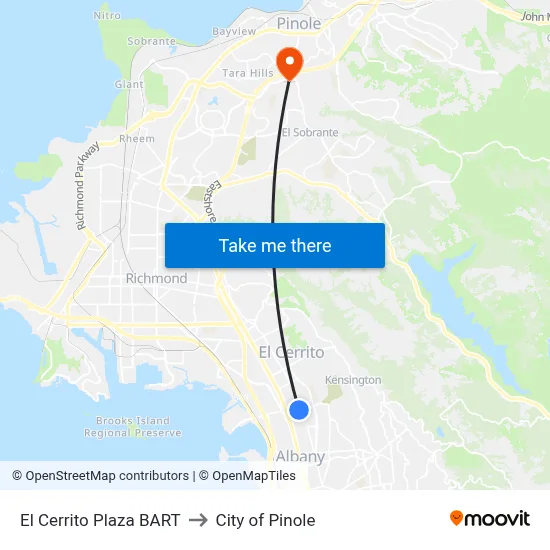 El Cerrito Plaza BART to City of Pinole map