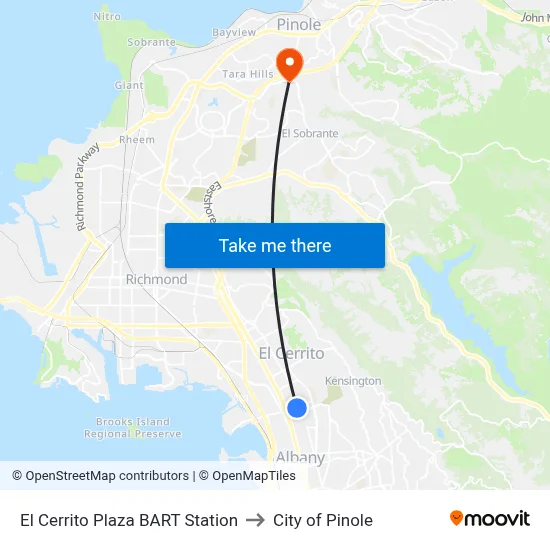 El Cerrito Plaza BART Station to City of Pinole map