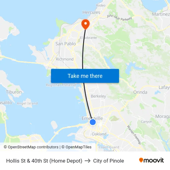 Hollis St & 40th St (Home Depot) to City of Pinole map