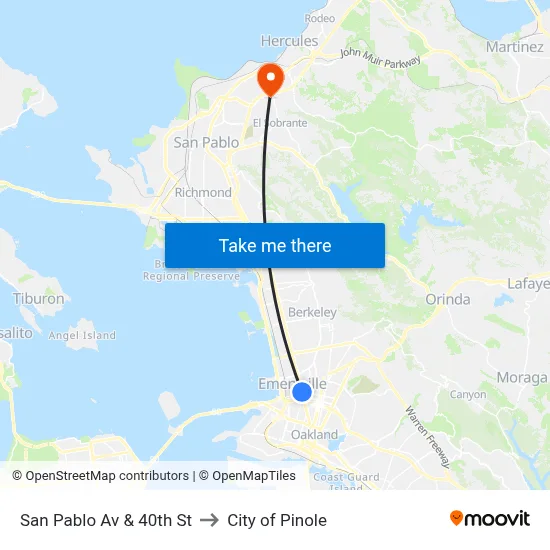 San Pablo Av & 40th St to City of Pinole map