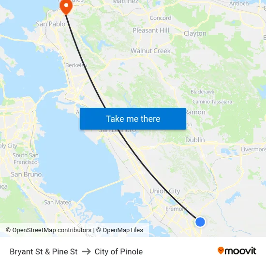 Bryant St & Pine St to City of Pinole map