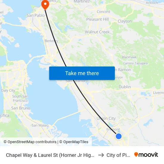 Chapel Way & Laurel St (Horner Jr High School) to City of Pinole map