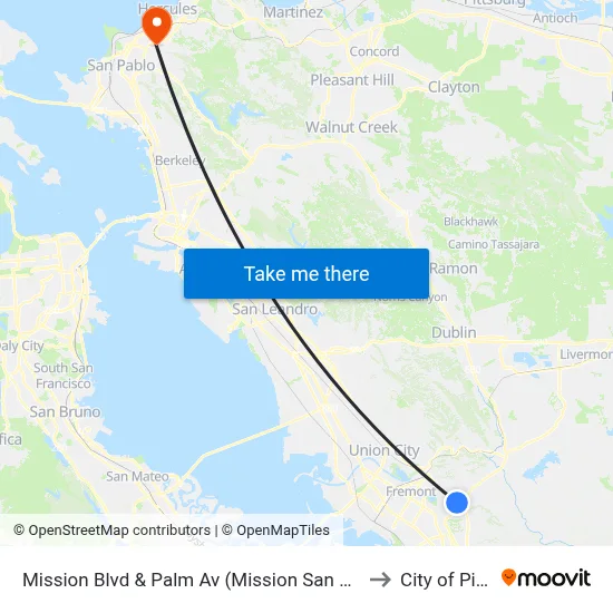Mission Blvd & Palm Av (Mission San Jose High) to City of Pinole map