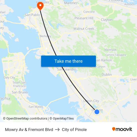 Mowry Av & Fremont Blvd to City of Pinole map