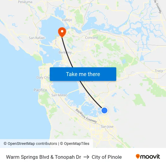 Warm Springs Blvd & Tonopah Dr to City of Pinole map