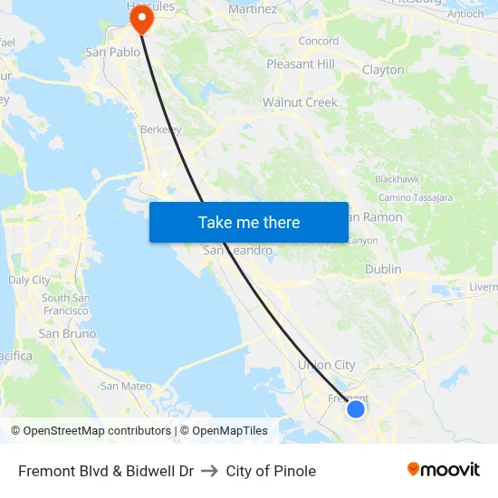 Fremont Blvd & Bidwell Dr to City of Pinole map
