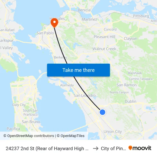 24237 2nd St (Rear of Hayward High School) to City of Pinole map