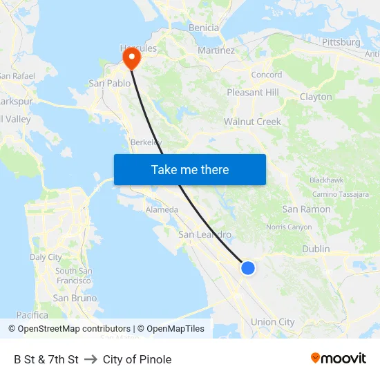 B St & 7th St to City of Pinole map