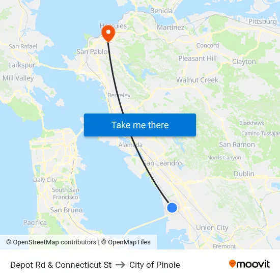 Depot Rd & Connecticut St to City of Pinole map