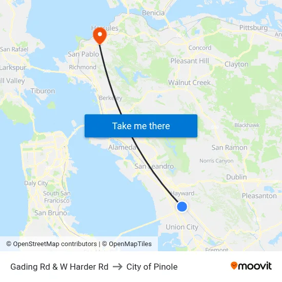 Gading Rd & W Harder Rd to City of Pinole map