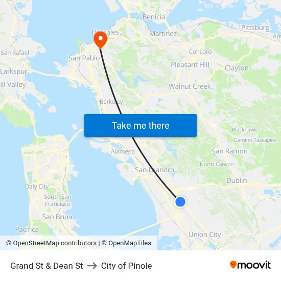 Grand St & Dean St to City of Pinole map