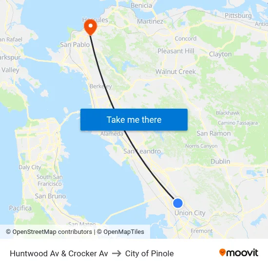 Huntwood Av & Crocker Av to City of Pinole map