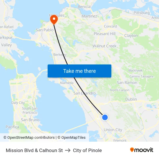 Mission Blvd & Calhoun St to City of Pinole map