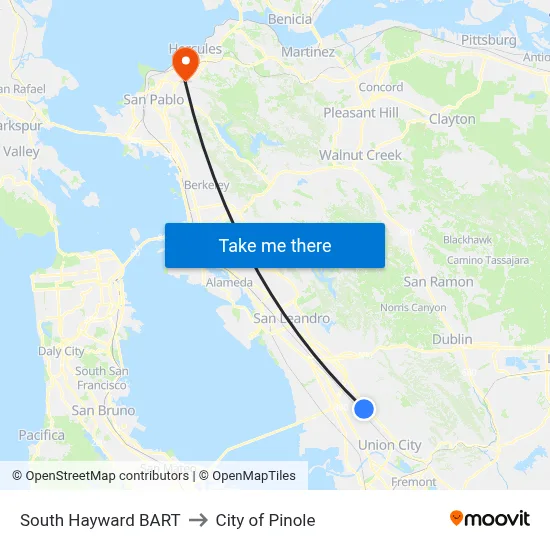 South Hayward BART to City of Pinole map