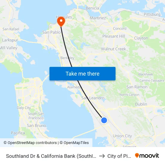 Southland Dr & California Bank  (Southland Mall) to City of Pinole map