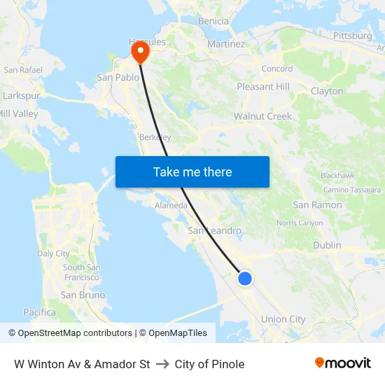 W Winton Av & Amador St to City of Pinole map