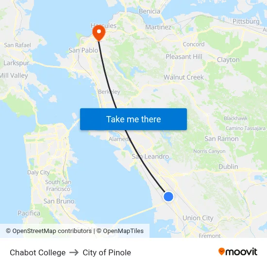 Chabot College to City of Pinole map