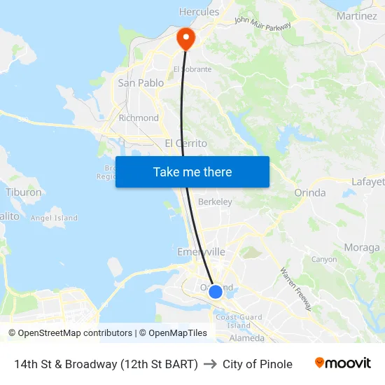14th St & Broadway (12th St BART) to City of Pinole map
