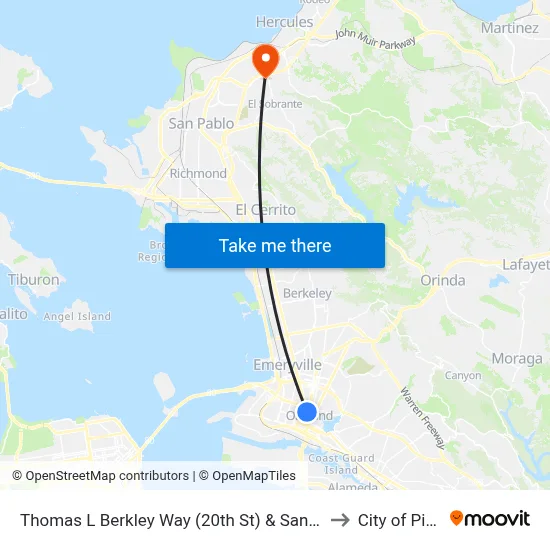 Thomas L Berkley Way (20th St) & San Pablo Av to City of Pinole map