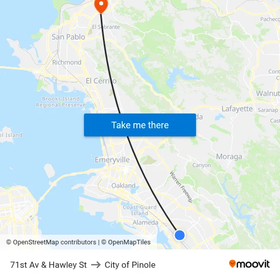 71st Av & Hawley St to City of Pinole map