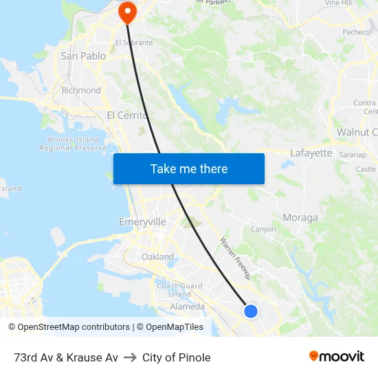 73rd Av & Krause Av to City of Pinole map
