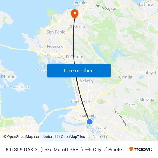 8th St & OAK St (Lake Merritt BART) to City of Pinole map