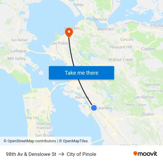 98th Av & Denslowe St to City of Pinole map
