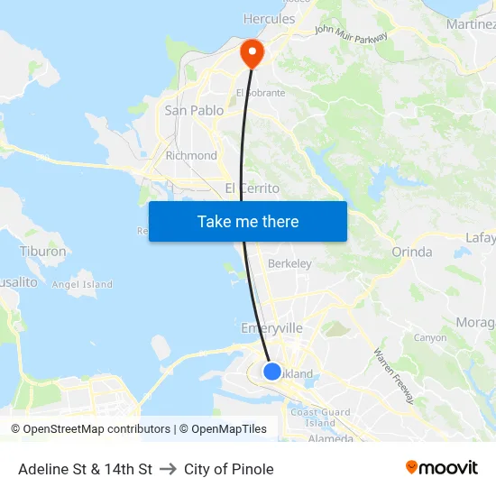 Adeline St & 14th St to City of Pinole map