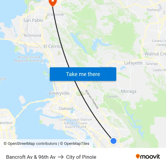 Bancroft Av & 96th Av to City of Pinole map